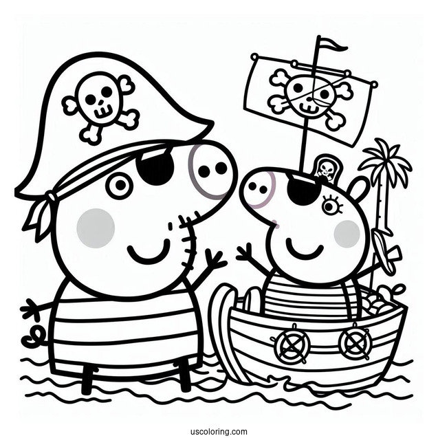 Peppa Pig Playing Pirates With Friend Coloring Page
