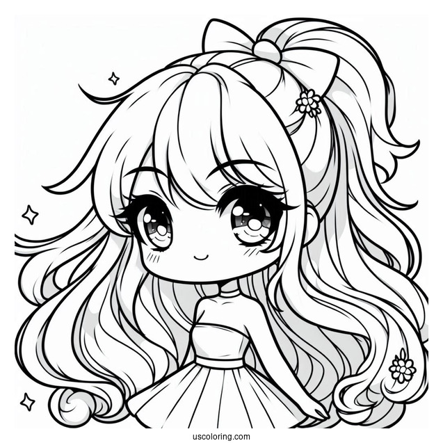 Chibi Girl With A High Ponytail Coloring Sheet For Kids