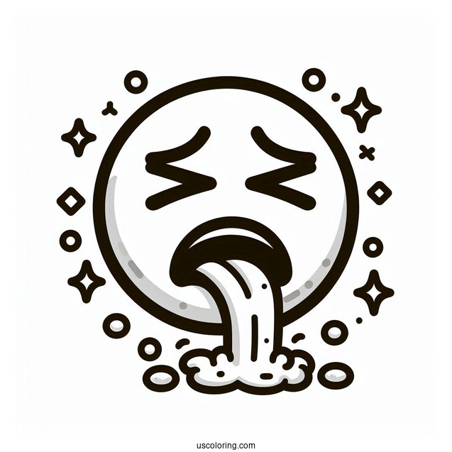 Easy Face Vomiting Emoji Coloring Page