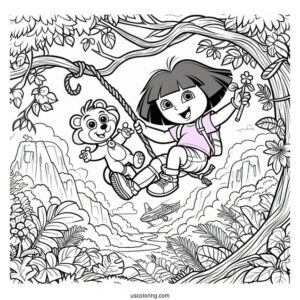 Dora And Boots Swinging From Vine With Swiper_