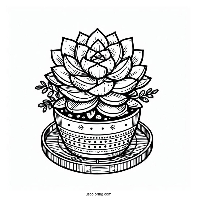 Succulent Coloring Page In A House Flower Pot