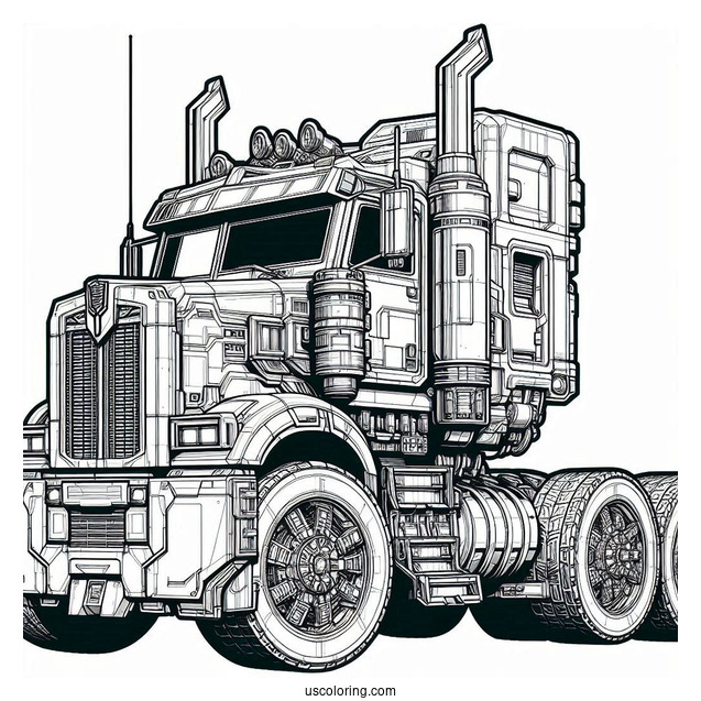 Realistic Optimus Prime Coloring Page Truck Form