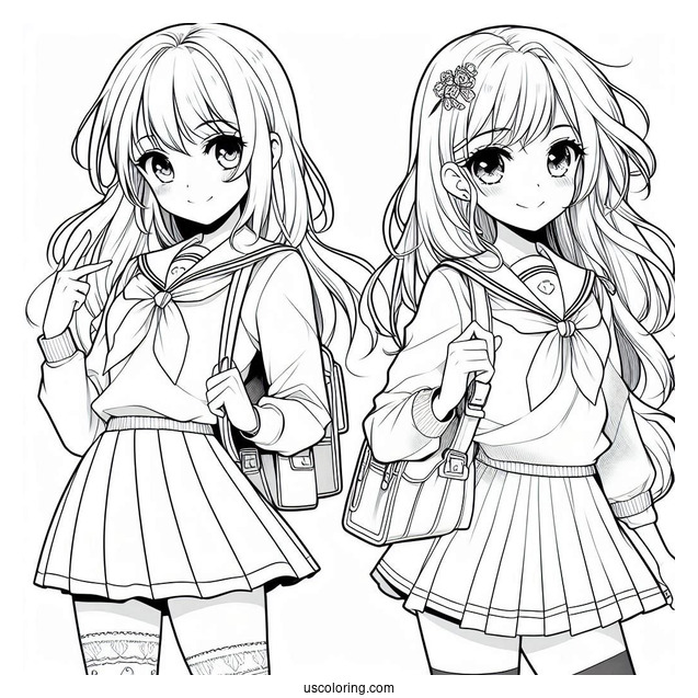 Manga Coloring Page Of Cute School Days High School Girl