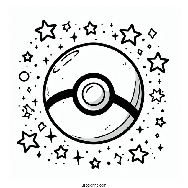 Pokéball Coloring Page Varieties Surrounded By Stars