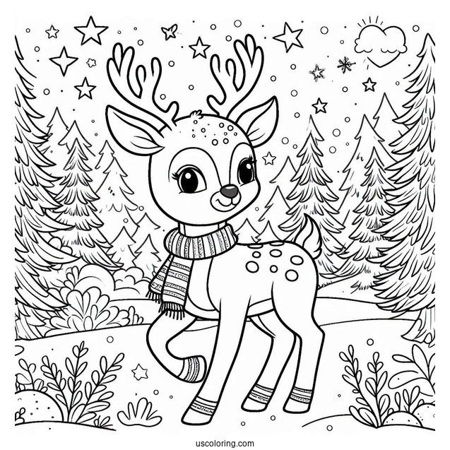 Rudolph Coloring Page In a Forrest