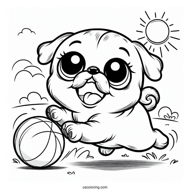Happy Pug Chasing After Ball
