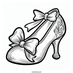 Cinderella s Glass Slipper With Bow Coloring Sheet For Kids