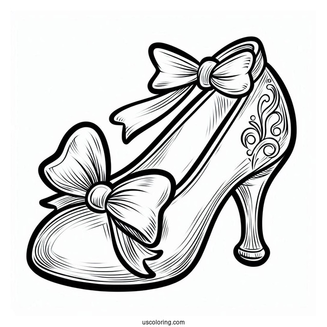 Cinderella s Glass Slipper With Bow Coloring Sheet For Kids