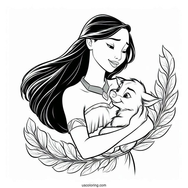 Coloring Page Of Pocahontas Carrying Meeko