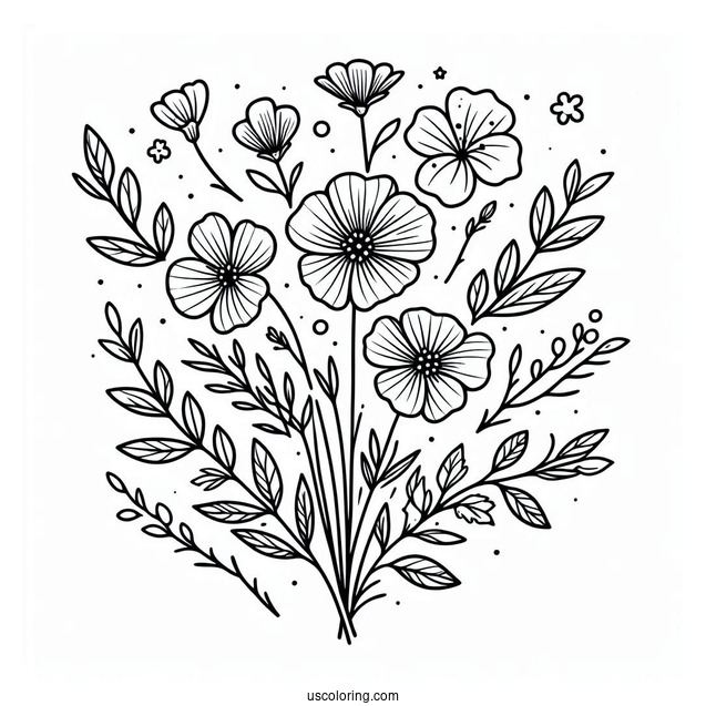 Flower Coloring Pages Of Easy Wildflower Bouquet