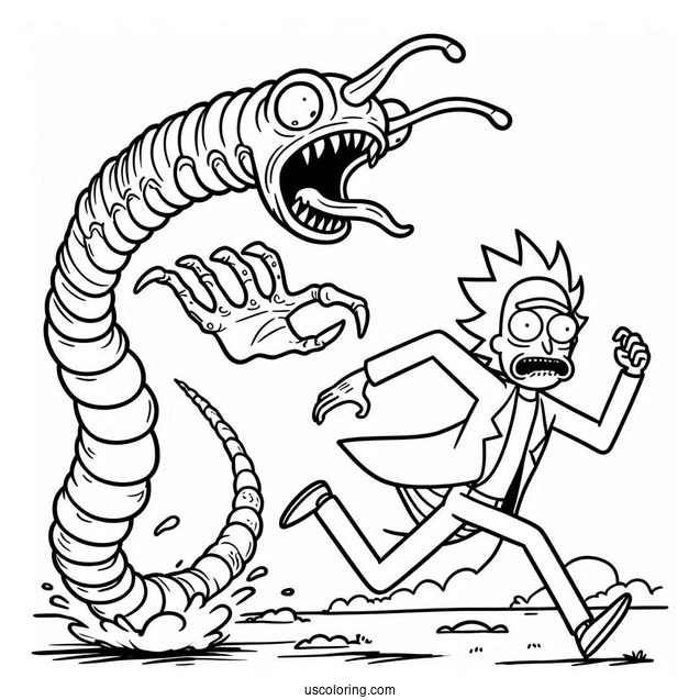 Rick And Morty Running From Alien Worm