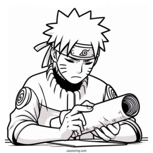 Tired Naruto Coloring Page Reading A Scroll For Adults