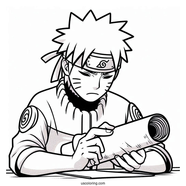 Tired Naruto Coloring Page Reading A Scroll For Adults