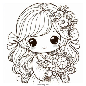 Precious Moments Coloring Page Of Cute Girl Holding Flowers
