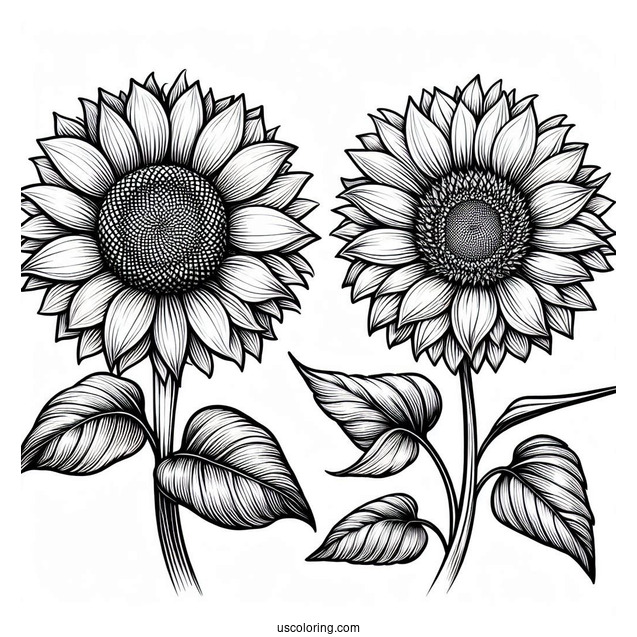 Detailed Sunflowers For Coloring