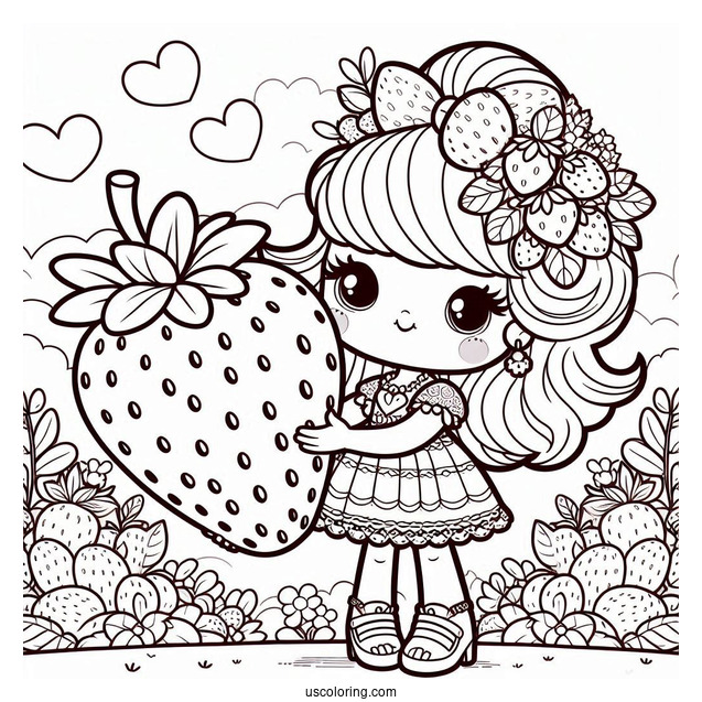 Strawberry Shortcake Coloring Page Holding Giant Strawberry