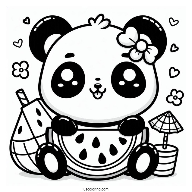 Kawaii Themed Panda With Watermelon