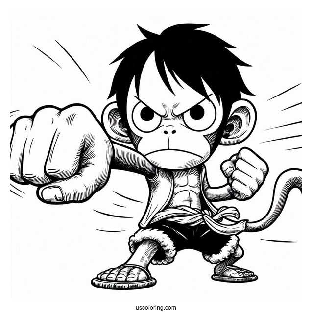 Monkey D. Luffy Coloring Page Punching The Air