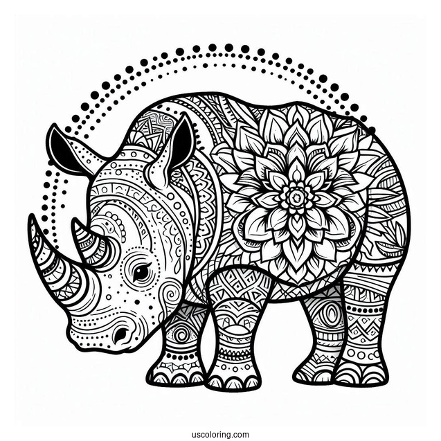 Rhino Mandala Coloring Page For Adults