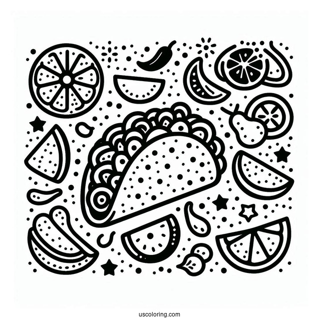 Easy Taco Coloring Page Outline For Preschoolers