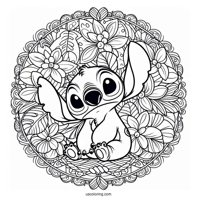 Lilo & Stitch Coloring Page Of Intricate Stitch Mandala