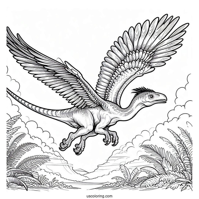 Archaeopteryx Soaring In The Sky Coloring Page For Kids