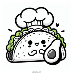 Cartoon Taco With Chef Avocado Coloring Page For Kids