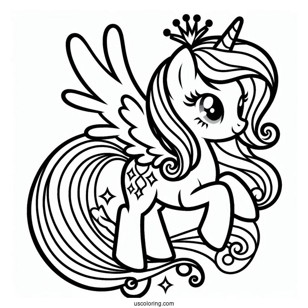 Outline of Princess Rainbow Dash for Preschoolers