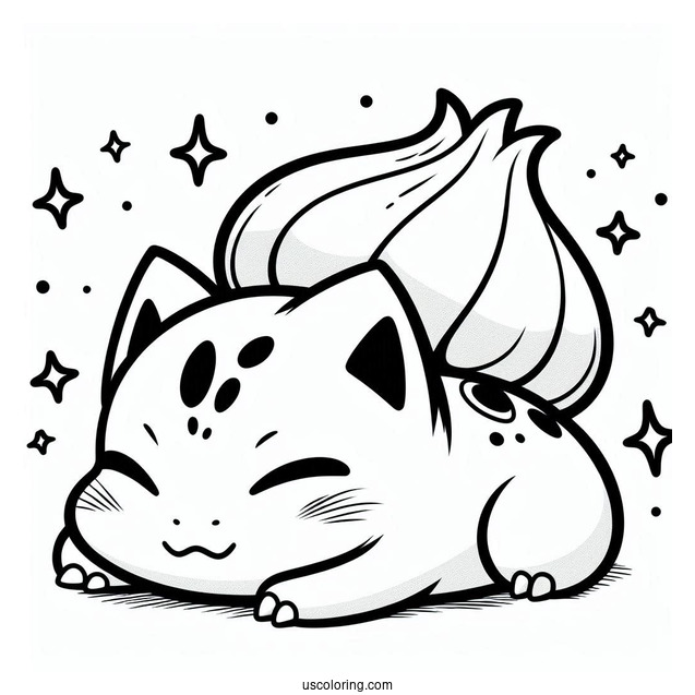 Kawaii Sleeping Bulbasaur Coloring Page