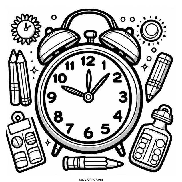 Simple To Color Clock For Kids