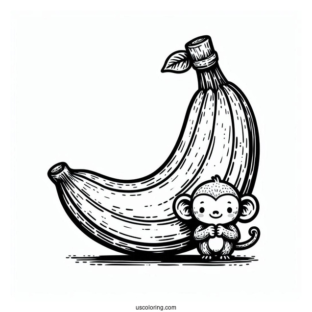Massive Banana Coloring Page Beside A Small Monkey