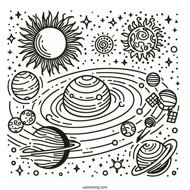 Simple Solar System Coloring Sheet For Preschoolers