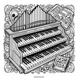 Music Coloring Page Of Organ Keyboard