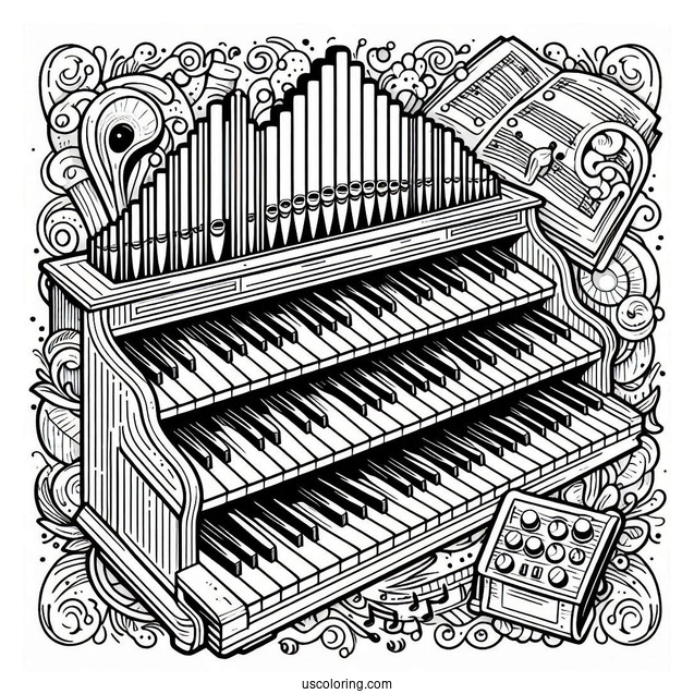 Music Coloring Page Of Organ Keyboard