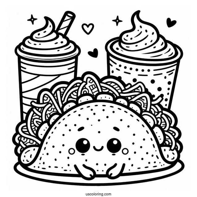 Friendly Taco With A Burrito Wrap Coloring Sheet For Kids