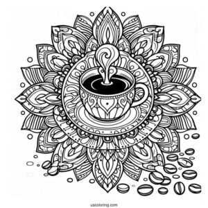 Coffee Coloring Pages Of Mandala With Beans And Spills