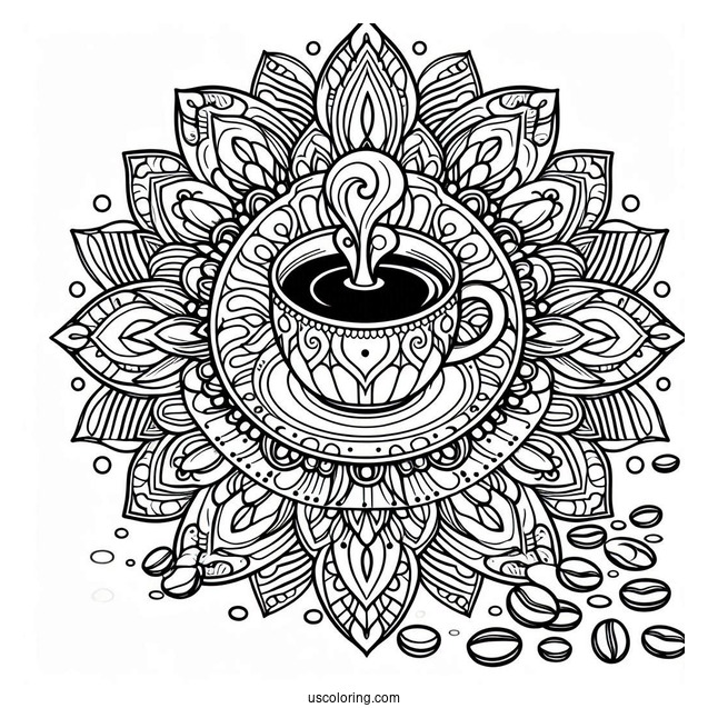 Coffee Coloring Pages Of Mandala With Beans And Spills