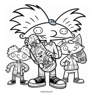 Nickelodeon Coloring Page Of Hey Arnold With Gerald Holding Skateboards