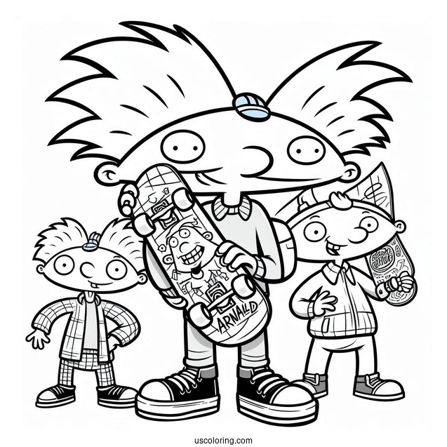 Nickelodeon Coloring Page Of Hey Arnold With Gerald Holding Skateboards