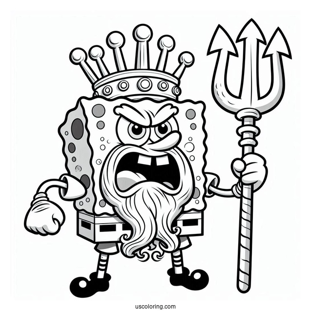 SpongeBob Coloring Page Of Angry King Neptune Holding Trident