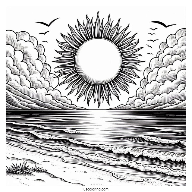 Big Sun Shining Over The Beach