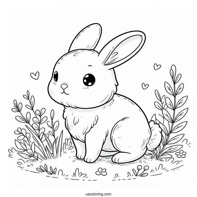 Baby Rabbit Standing In Grass Coloring Page