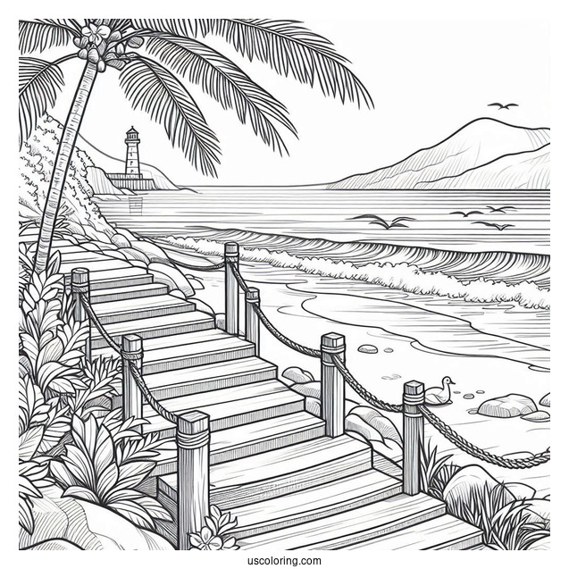 Stairs Leading To The Beach Coloring Page