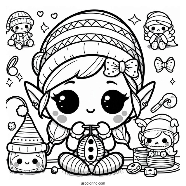 Kawaii Themed Elf Making Toys To Color