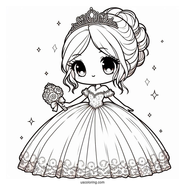Chibi Princess Coloring Page In Ball Gown