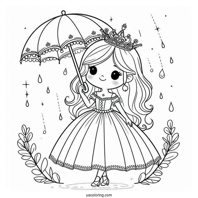 Princess Coloring Page Of Easy Little Princess Holding Umbrella