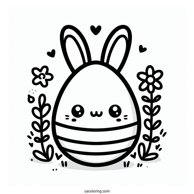 Easy Kawaii Bunny Easter Egg Coloring Page For Preschoolers