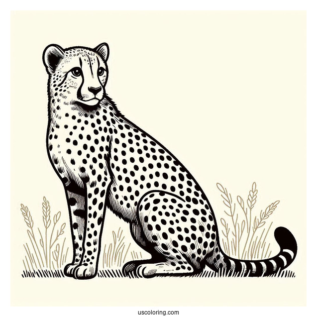 Simple Cheetah Coloring Page Looking Sideways