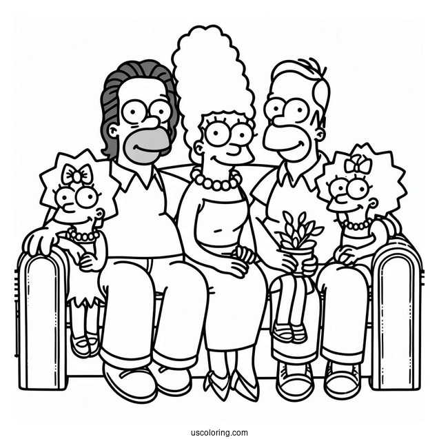 Simpsons Family Sitting On Couch To Color
