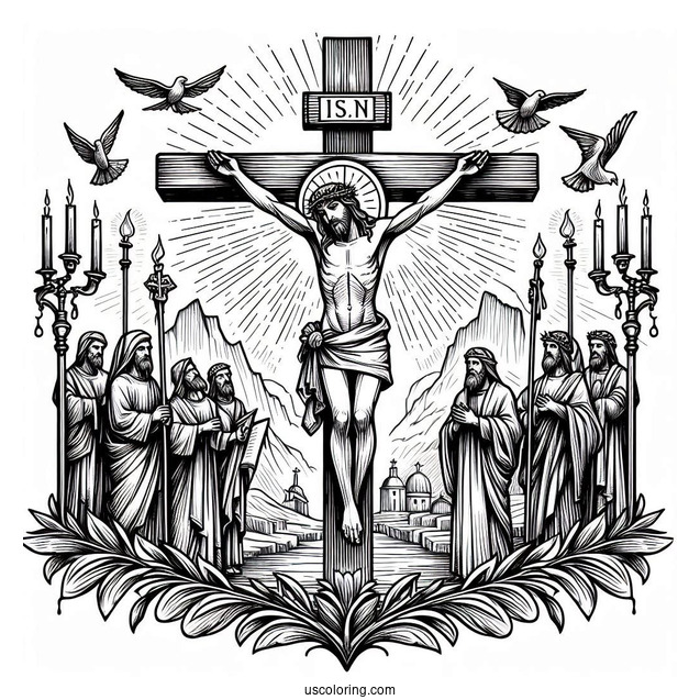Crucifixion of Jesus On The Cross Coloring